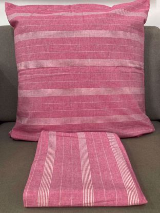 Imagem de CAPA DE ALMOFADA ROSA LISTRADA DE TECIDO SUSTENTÁVEL ECOSIMPLE